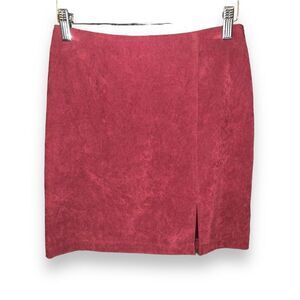 Vintage Skirt Red Suede Mini Skirt String Bean High Waist Thigh Split Sz 3